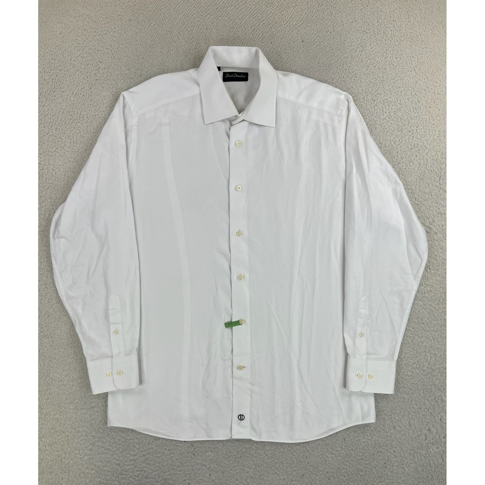 David Donahue Dress Shirt Mens 16.5 34/35 White Solid Regular Fit Cotton LS
